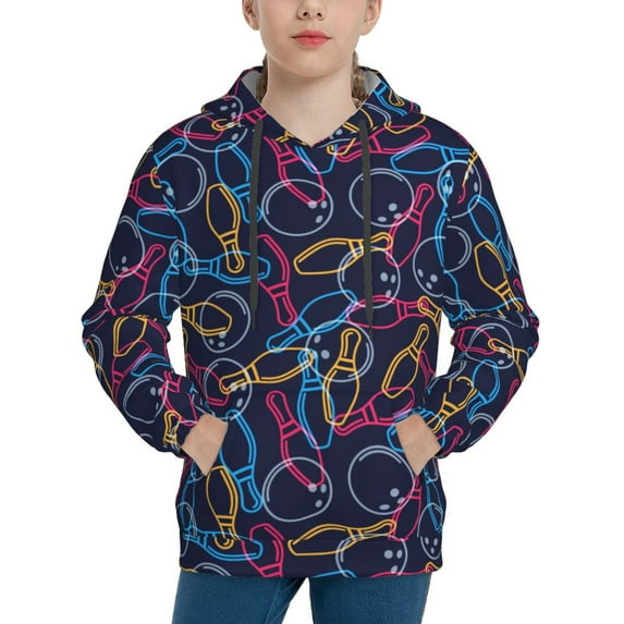 Daiia Multicolor Bowling for Boys Fashion Hoodies & Sweatshirts with Kangaroo Pocket,Hooded Sweatshirt for Kid, Breathable& Moisture Wicking-X-Large