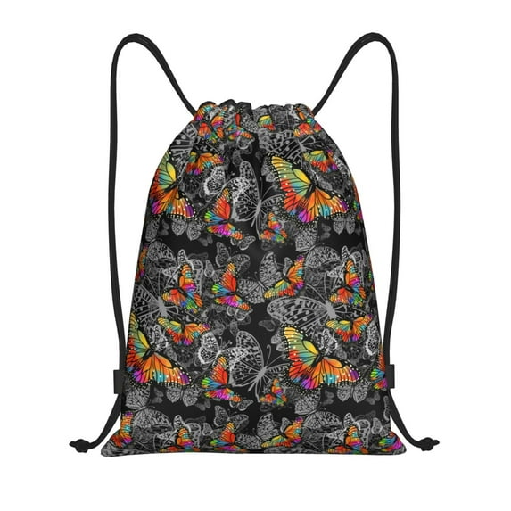 Daiia Multicolored Butterflies C Pattern Drawstring Backpack, Gym Bag, Lightweight Backpack, Water-Resistant Bag Travel Sports Backpack, Fitness Bag, Yoga Bag-Medium