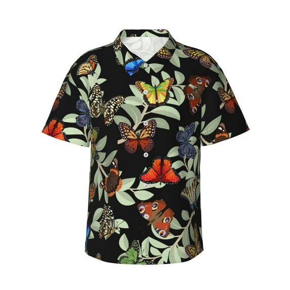 Daiia Multicolored Butterflies Hawaiian Shirt for Men Gentle Cotton Regular Short Sleeve Casual-3X-Large