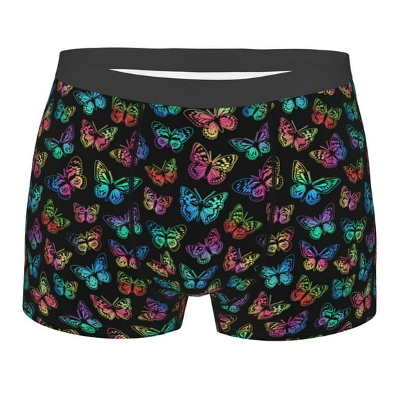 Daiia Multicolored Butterflies Men's Underwear Boxer Briefs, Cotton Stretch Moisture-Wicking Underwear-Large