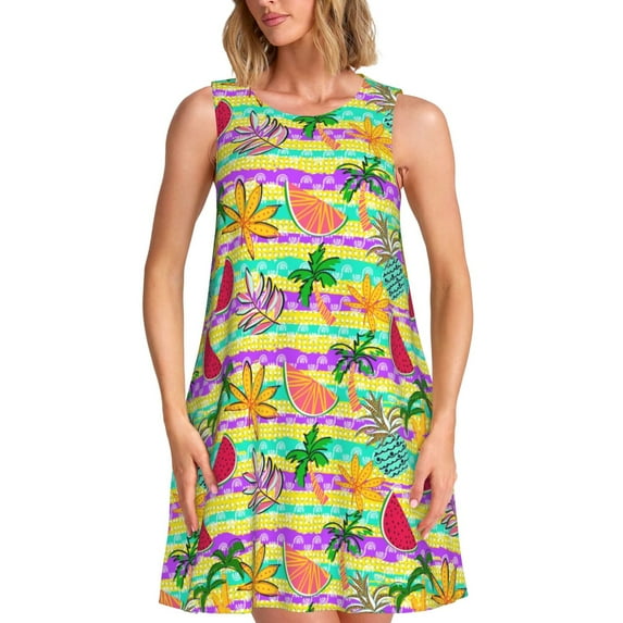Daiia Multicolored Tropical Print Women's Dresses 2025 Trendy Short sleeve Dresses Casual Baggy Flowy Maxi Sun Dresses
