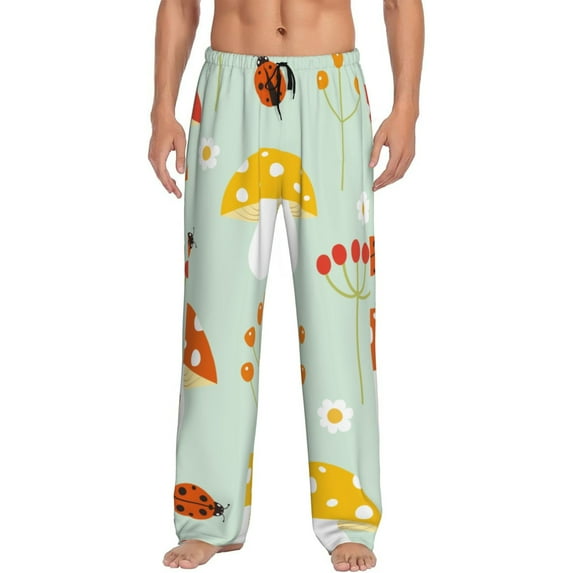 Daiia Mushroom Bee Men's Sleep Pant with Pockets and Drawstring,Pajama Pants-X-Large