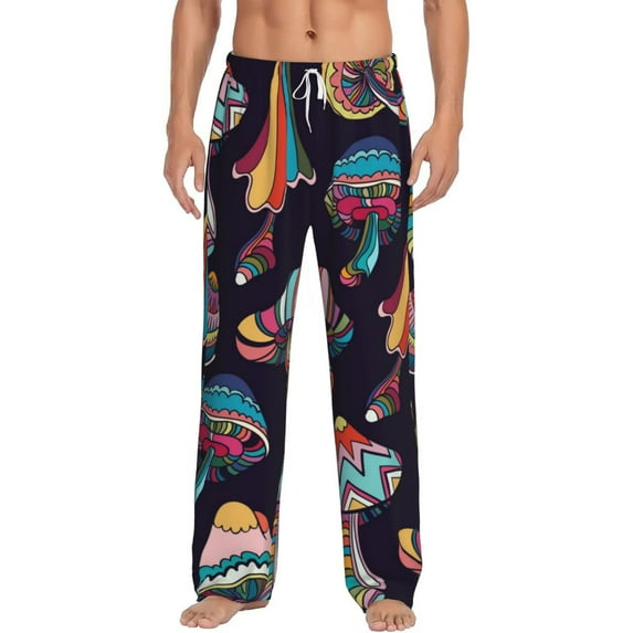 Daiia Mushroom Doodle Men's Sleep Pant with Pockets and Drawstring,Pajama Pants-Large