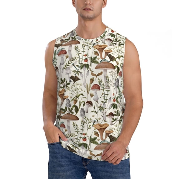 Daiia Mushroom Garnish Printed Men's Tank Tops,Casual Soft Sleeveless Gym Muscle Shirts Bodybuilding Tee-3X-Large
