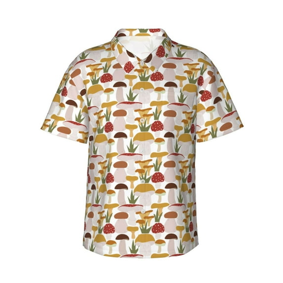 Daiia Mushroom Hawaiian Shirt for Men Gentle Cotton Regular Short Sleeve Casual-XX-Large