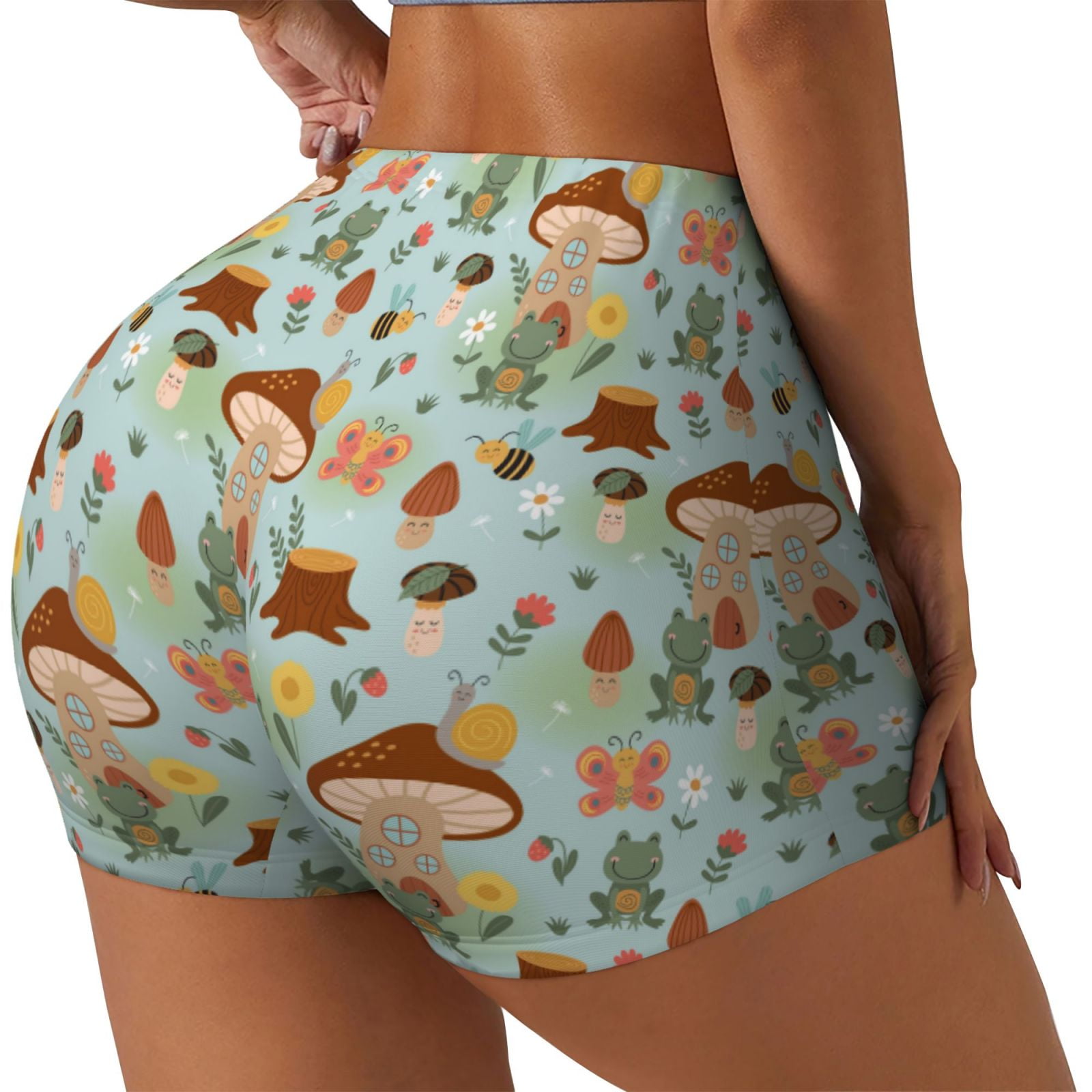 Highwaist Cheeky Shorts in Stretch Spandex with Mushroom Patch main image 1