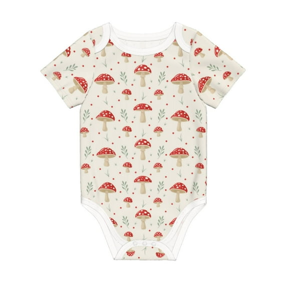 Daiia Mushroom Printed Unisex-Baby Short Sleeve Onesies Bodysuits Baby Climbing Clothes Soft and Comfortable Romper with Expandable Shoulder Design-6 Months