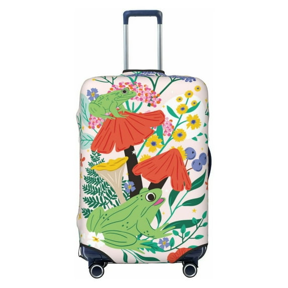 Daiia Mushroom and Frogs Luggage Cover, Thickened Washable Travel Luggage Covers, Elastic Unique Baggage Covers for 18-20 inch Luggage-Small