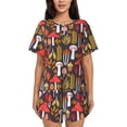 thumbnail image 1 of Daiia Mushrooms And Leaves Pattern Womens Pajama Sets Short Sleeve Pajamas for Women Sets Soft Lounge Sets Casual Round Neck Sleepwear PJS-X-Large, 1 of 7