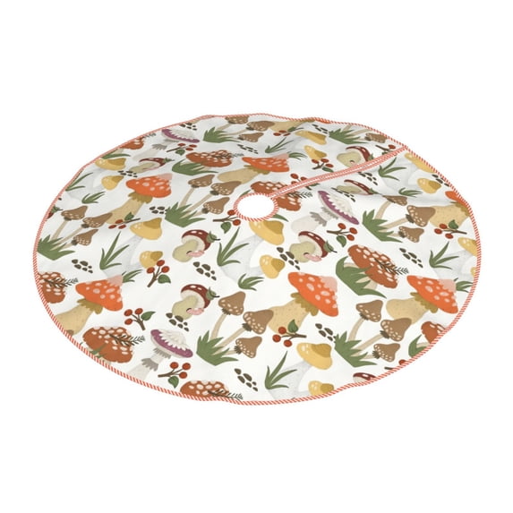 Daiia Mushrooms Drawing Merry Christmas Tree Skirt , Xmas Large Lace-up Tree Skirt, Santa Snowflakes Rustic Home Decorations New Year Party Farmhouse Decor-48"