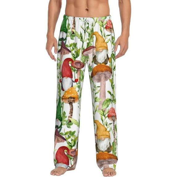 Daiia Mushrooms Gnomes Men's Sleep Pant with Pockets and Drawstring,Pajama Pants-Small
