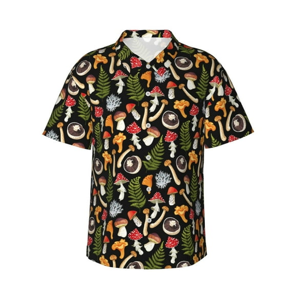 Daiia Mushrooms Hawaiian Shirt for Men Gentle Cotton Regular Short Sleeve Casual-3X-Large