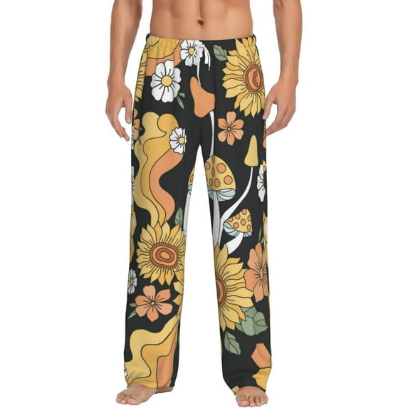 Daiia Mushrooms Honeycomb Men's Sleep Pant with Pockets and Drawstring,Pajama Pants-XX-Large