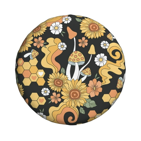 Daiia Mushrooms Honeycomb Tire Covers , Travel Trailer Camper Truck SUV Motorhome Waterproof Wheel Cover, Sun Rain Snow Protector-16 inch