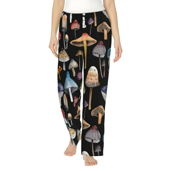 Daiia Mushrooms and Autumn Leaves Women's Sleep Pant with Pockets and Drawstring,Pajama Pants-X-Large