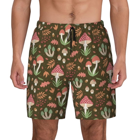 Daiia Mushrooms and Autumn Mens Swim Trunks Swim Shorts Quick Dry Swim Shorts with Mesh Lining Pockets-Medium