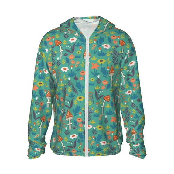 Daiia Mushrooms and Flowers UPF 50+ Sun Protection Hoodie Jacket Lightweight Long Sleeve Sun Shirt for Women Men with Pocket Hiking Outdoor-XX-Large
