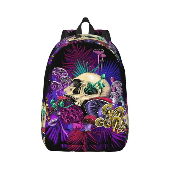Daiia Mushrooms and Skull Vintage Canvas Backpack for Men and Women ,Hiking Backpack,Travel Laptop Bag for School,Large Capacity Backpack