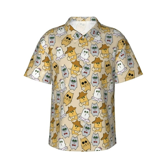 Daiia Music Dancing Cat Hawaiian Shirt for Men Gentle Cotton Regular Short Sleeve Casual-XX-Large