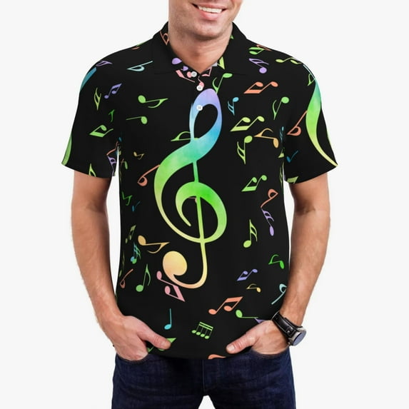 Daiia Music Notes Pattern Men’s Polo Shirts,Solid Deck Shirt,Classic Fit, Breathable Cotton Polo for Casual and Sport Wear-4X-Large