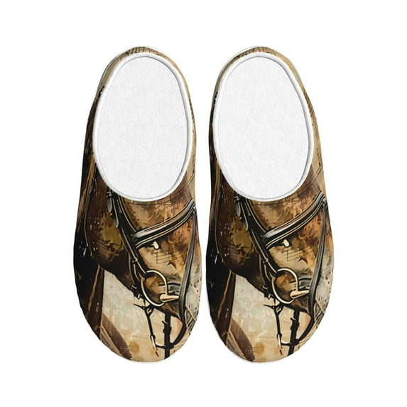 Daiia Musical Horse Vintage Collage Print Women’s Fuzzy Slippers Memory Foam Lightweight House Shoes Cozy Loafer Flannel House Shoes-39/40