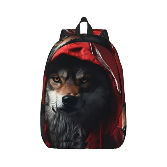 Daiia Mysterious Hooded Wolf Vintage Canvas Backpack for Men and Women ,Hiking Backpack,Travel Laptop Bag for School,Large Capacity Backpack-Small