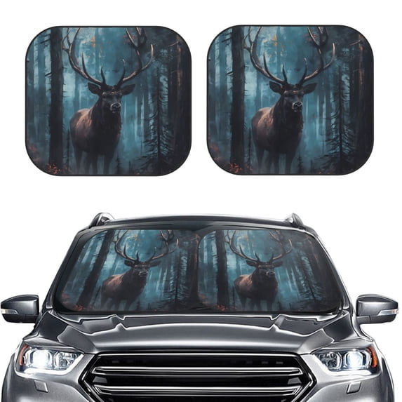 Daiia Mystical Forest Elk 2PCS Car Windshield Sun Shade, Foldable Sun Shield for Car Front Window, Auto Sun Blocker Visor Protector Universal for Truck SUV Pickup-Large