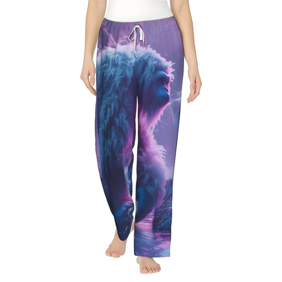 Daiia Mystical White gorilla Jungle Women's Sleep Pant with Pockets and Drawstring,Pajama Pants-Large