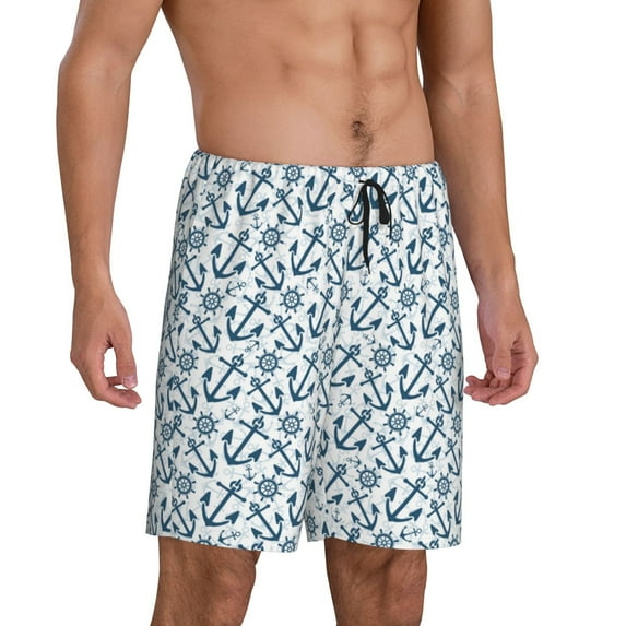 Daiia Nautical Theme Anchors Mens Woven Stretch Pajama Short,Short Pajama Pants-XX-Large