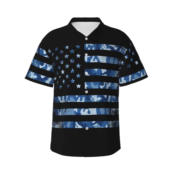 Daiia Navy Camouflage American Flag Hawaiian Shirt for Men Gentle Cotton Regular Short Sleeve Casual-XX-Large