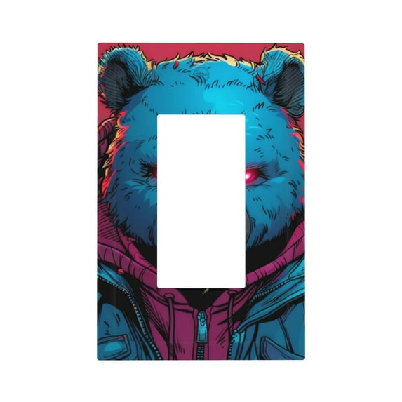 Daiia Neon Cyberpunk Blue Bear Pattern Decorator Wall Plate Child Safe Outlet Cover, Switch and Outlet Covers,Size 1-Gang 5.0" x3.0" , Polycarbonate Thermoplastic-Style U