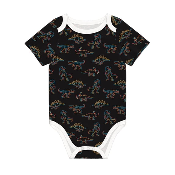 Daiia Neon Dinosaur Printed Unisex-Baby Short Sleeve Onesies Bodysuits Baby Climbing Clothes Soft and Comfortable Romper with Expandable Shoulder Design-3 Months