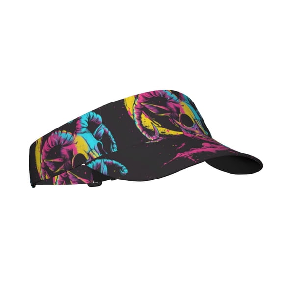 Daiia Neon Gothic Skull Moon Pattern Sport Sun Visor Hats Visor Cap Adjustable Empty Top Baseball Cap Cotton Ball Caps for Women and Men