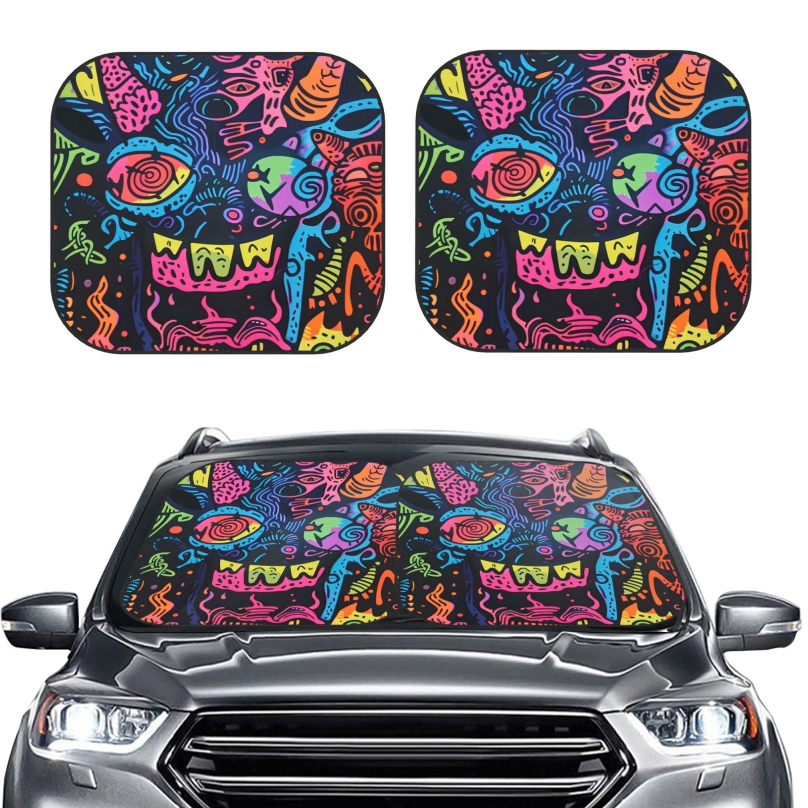 Daiia Neon Graffiti Urban Art 2PCS Car Windshield Sun Shade, Foldable ...