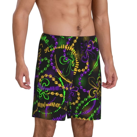 Daiia Neon Mardi Gras Mens Woven Stretch Pajama Short,Short Pajama Pants-Large