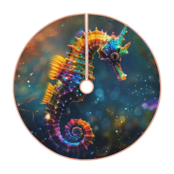 Daiia Neon Seahorse Underwater Realm Drawing Merry Christmas Tree Skirt , Xmas Large Lace-up Tree Skirt, Santa Snowflakes Rustic Home Decorations New Year Party Farmhouse Decor-36"