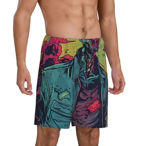 Daiia Neon Zombie Skull Mens Woven Stretch Pajama Short,Short Pajama Pants-Large