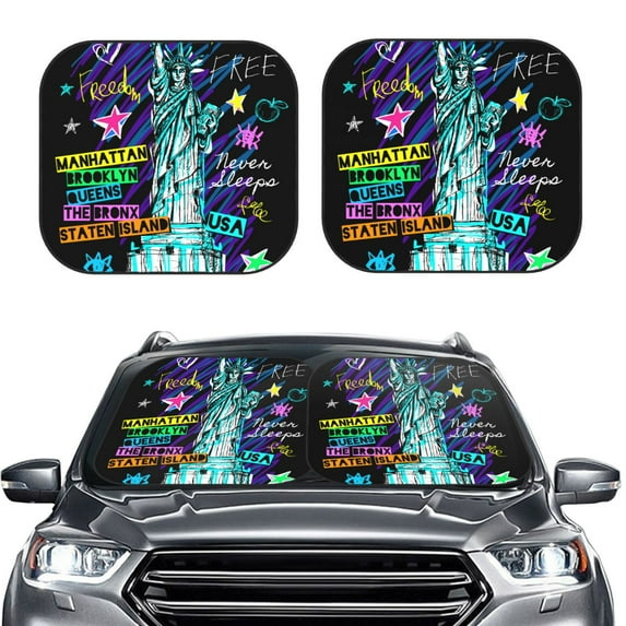Daiia New York City 2PCS Car Windshield Sun Shade, Foldable Sun Shield for Car Front Window, Auto Sun Blocker Visor Protector Universal for Truck SUV Pickup-Medium
