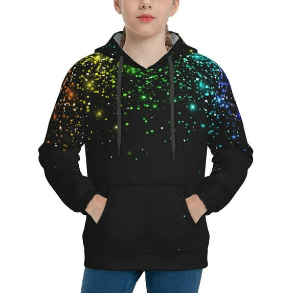 Daiia Night Rainbow Sparkles for Boys Fashion Hoodies & Sweatshirts with Kangaroo Pocket,Hooded Sweatshirt for Kid, Breathable& Moisture Wicking-X-Large