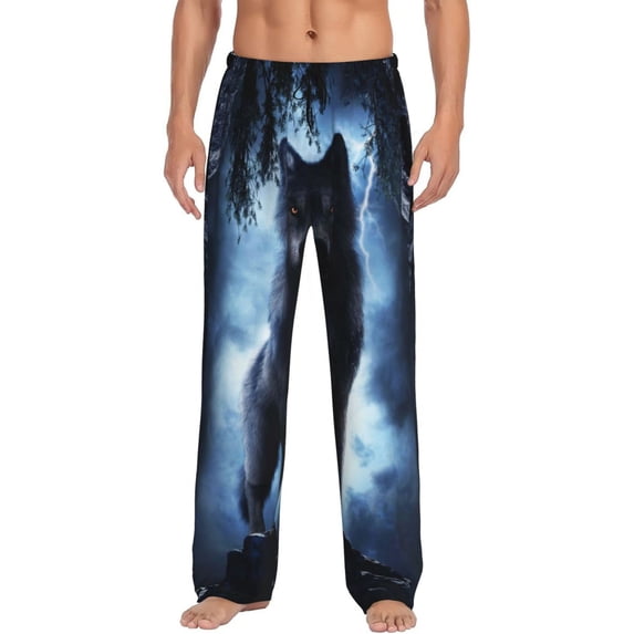Daiia Night Scene of Wolves Men's Sleep Pant with Pockets and Drawstring,Pajama Pants-XX-Large