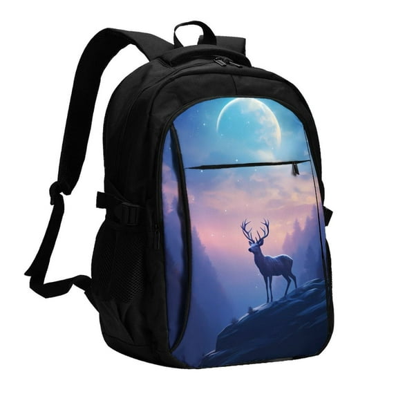 Daiia Night Sky Elk Pattern USB Charging Backpack for Men and Women, Anti-Theft Backpack,Travel Backpack,School Backpack,College Backpack,Laptop Backpack