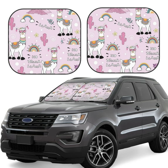 Daiia No Drama Llama 2PCS Car Windshield Sun Shade, Foldable Sun Shield for Car Front Window, Auto Sun Blocker Visor Protector Universal for Truck SUV Pickup-Small