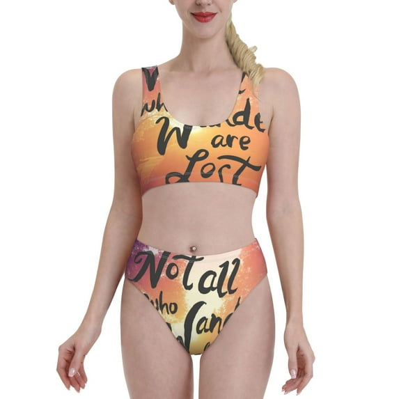 Daiia Not All Who Wander Are Lost printed 2 piece Swimsuit Bikinis for Women High Waisted Racerback Bathing Suits Summer Tummy Control Scoop Neck Swimwear-Large