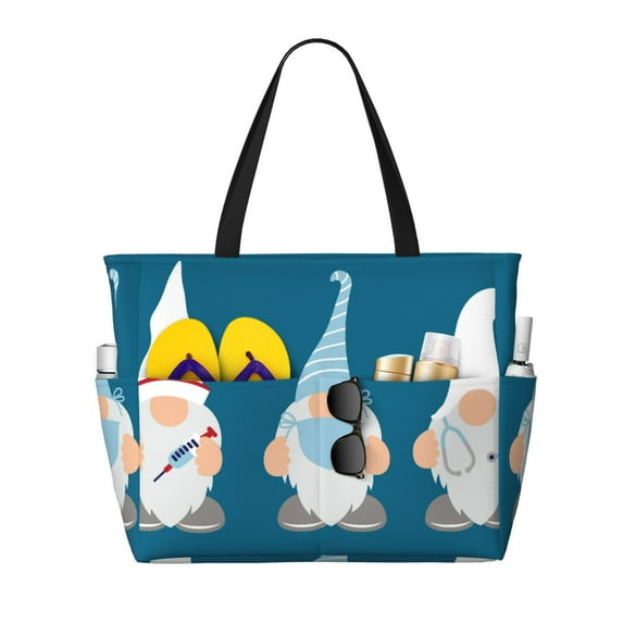 Daiia Nurse Doctor Gnomes Beach Travel Bag - Water-Resistant Beach Bag, Lightweight Tote with 7 Pockets for Women and Men - Gym,Pool,Camping,Reusable Grocery Bag