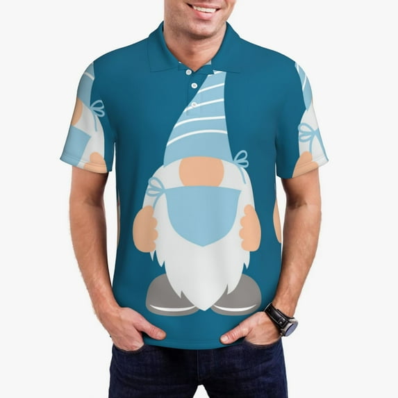 Daiia Nurse Doctor Gnomes Pattern Men’s Polo Shirts,Solid Deck Shirt,Classic Fit, Breathable Cotton Polo for Casual and Sport Wear-Medium