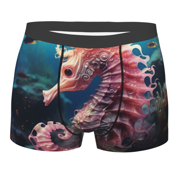 Daiia Ocean Seahorse Men's Underwear Boxer Briefs, Cotton Stretch Moisture-Wicking Underwear-X-Large