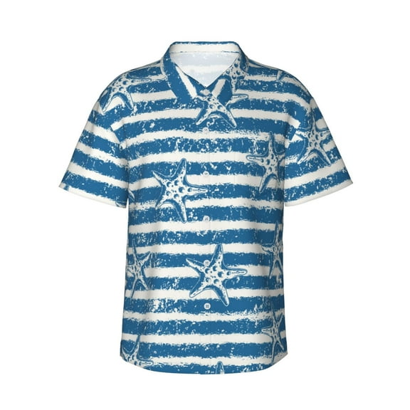 Daiia Ocean on Striped Hawaiian Shirt for Men Gentle Cotton Regular Short Sleeve Casual-Medium