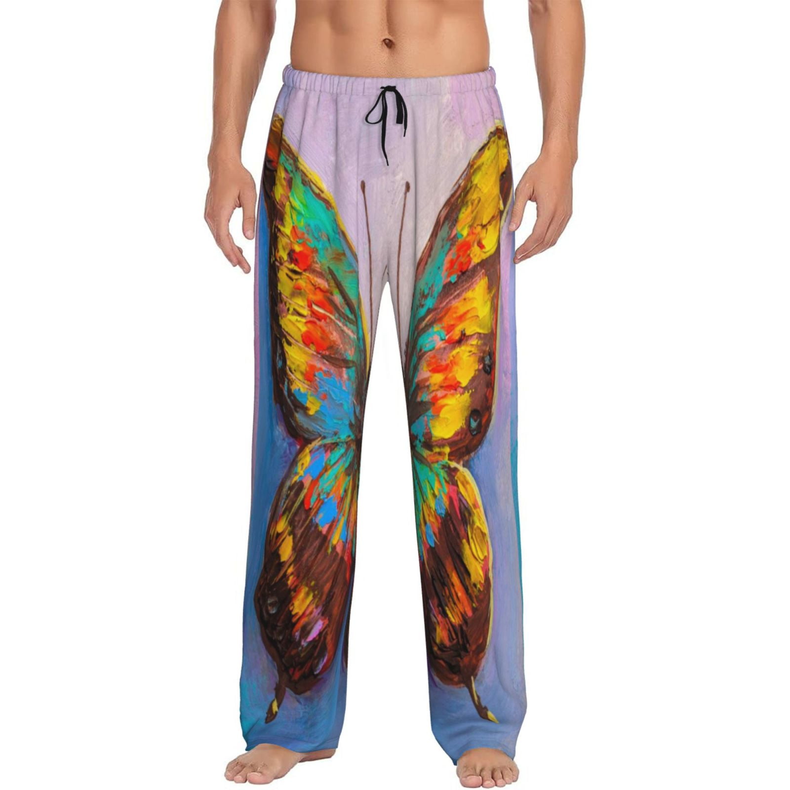 Colorful Butterflies Men's Pajama Pants – Soft Lounge Pants With Drawstring & Pockets For Sleeping, Relaxing