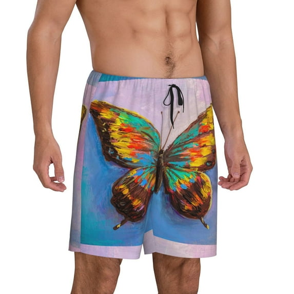 Daiia Oil Painting Beautiful Butterfly Mens Woven Stretch Pajama Short,Short Pajama Pants-Small