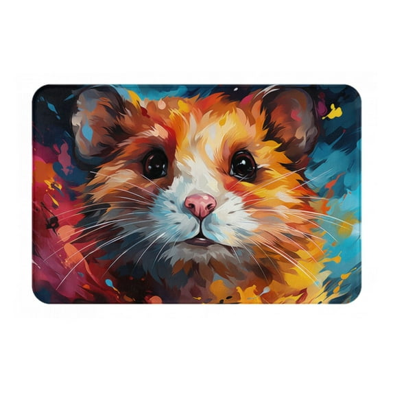 Daiia Oil Painting Colorful Hamster Front Door Mat, Heavy Duty Durable Welcome Mat for Outdoor Indoor, Dirt Trapper Waterproof Super Absorbent Door Mat, 16" x 24"